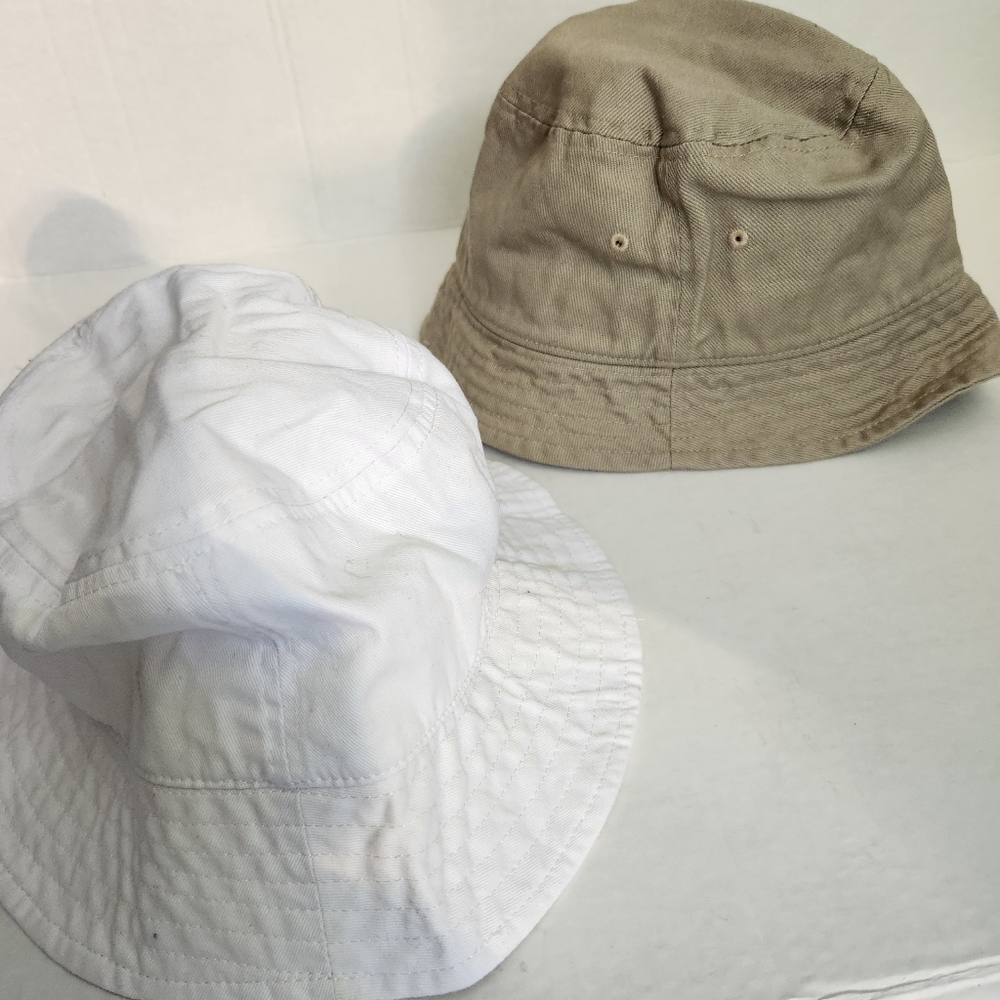 Set of Two Bucket Hats in Khaki and White